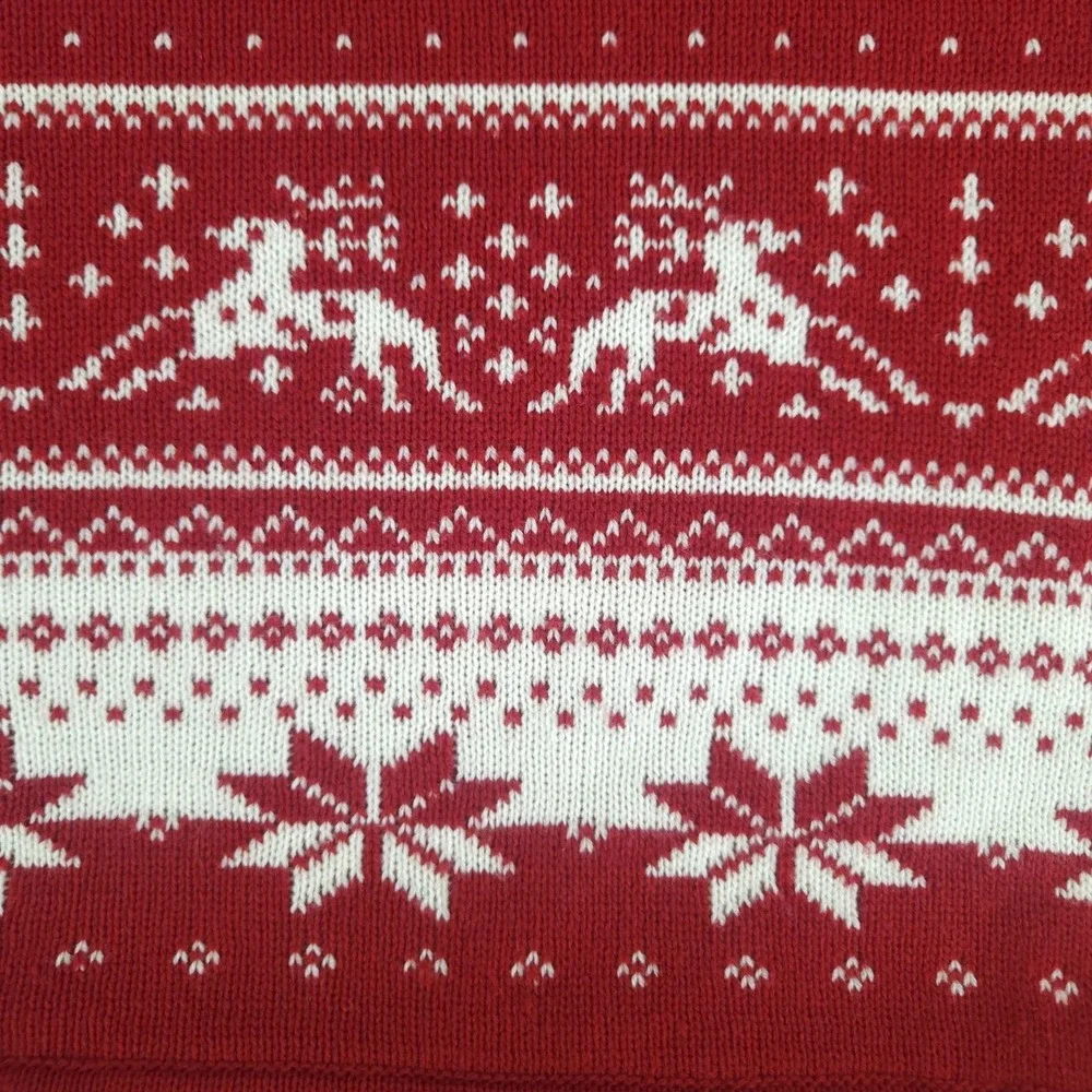 Christmas Throw Blanket Red Knit Reversible Reindeer Nordic Cozy Ski Lodge 49x68